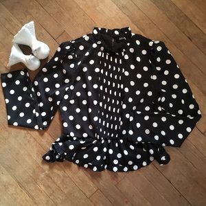 DO + BE Pretty Polka Dot Peplum Long Sleeve Blouse